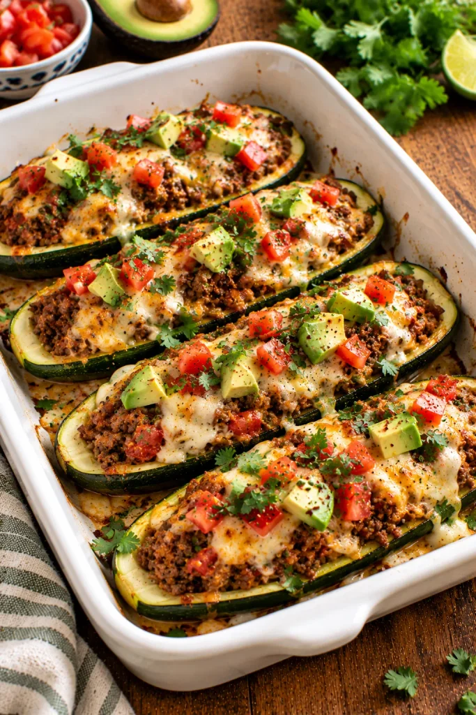 Beef Taco Stuffed Zucchini