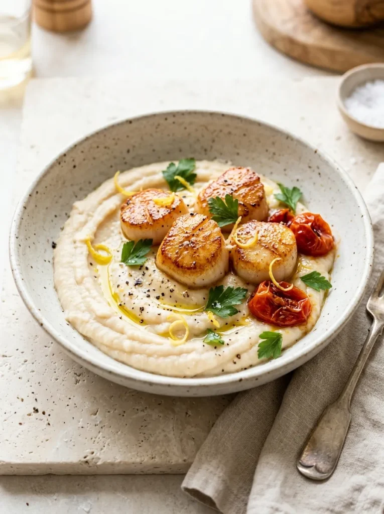 Lemon Garlic Scallop Bowls