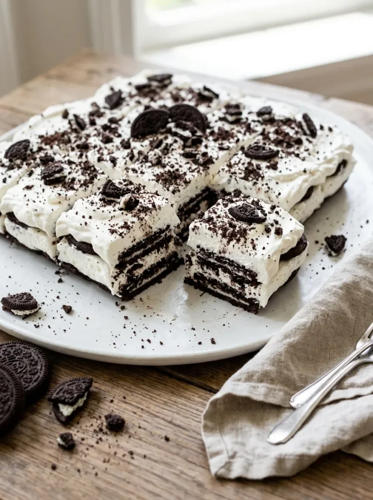 No-Bake Oreo Icebox Cake Squares